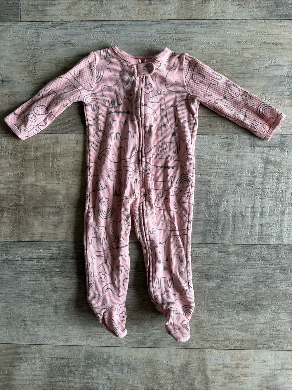 Carter's 9M Girls Pink Animal Print Thermal Zip Footed Sleeper